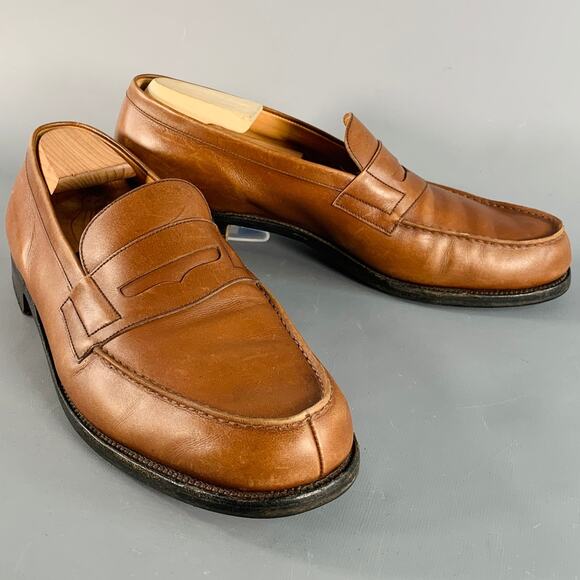 J.M. WESTON Size 10.5 Brown Leather Split Toe Penny Loafers - Picture 1 of 10
